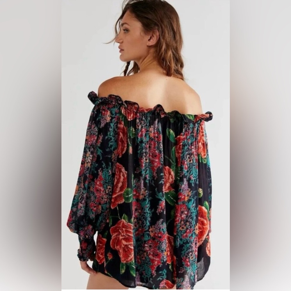 NWOT Free People XS Elana Tunic Top Black Off Shoulder Oversized New $128 retail - Picture 2 of 4